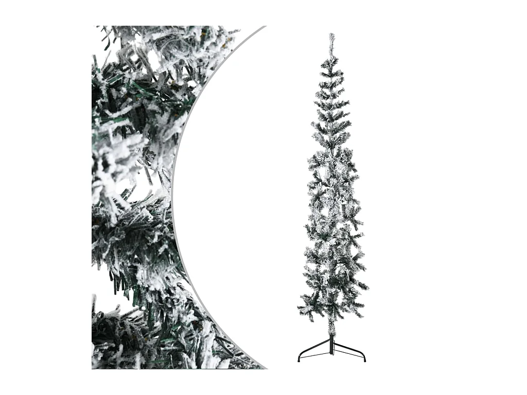 Demi sapin de Noël artificiel mince avec neige floquée 180 cm