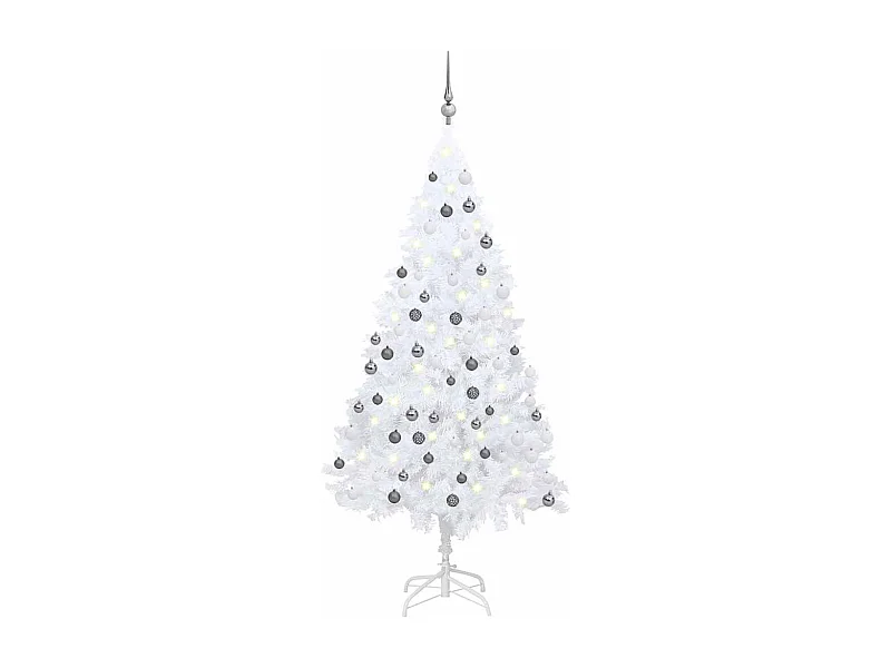 Árbol de Navidad preiluminado con luces y bolas blanco 180 cm