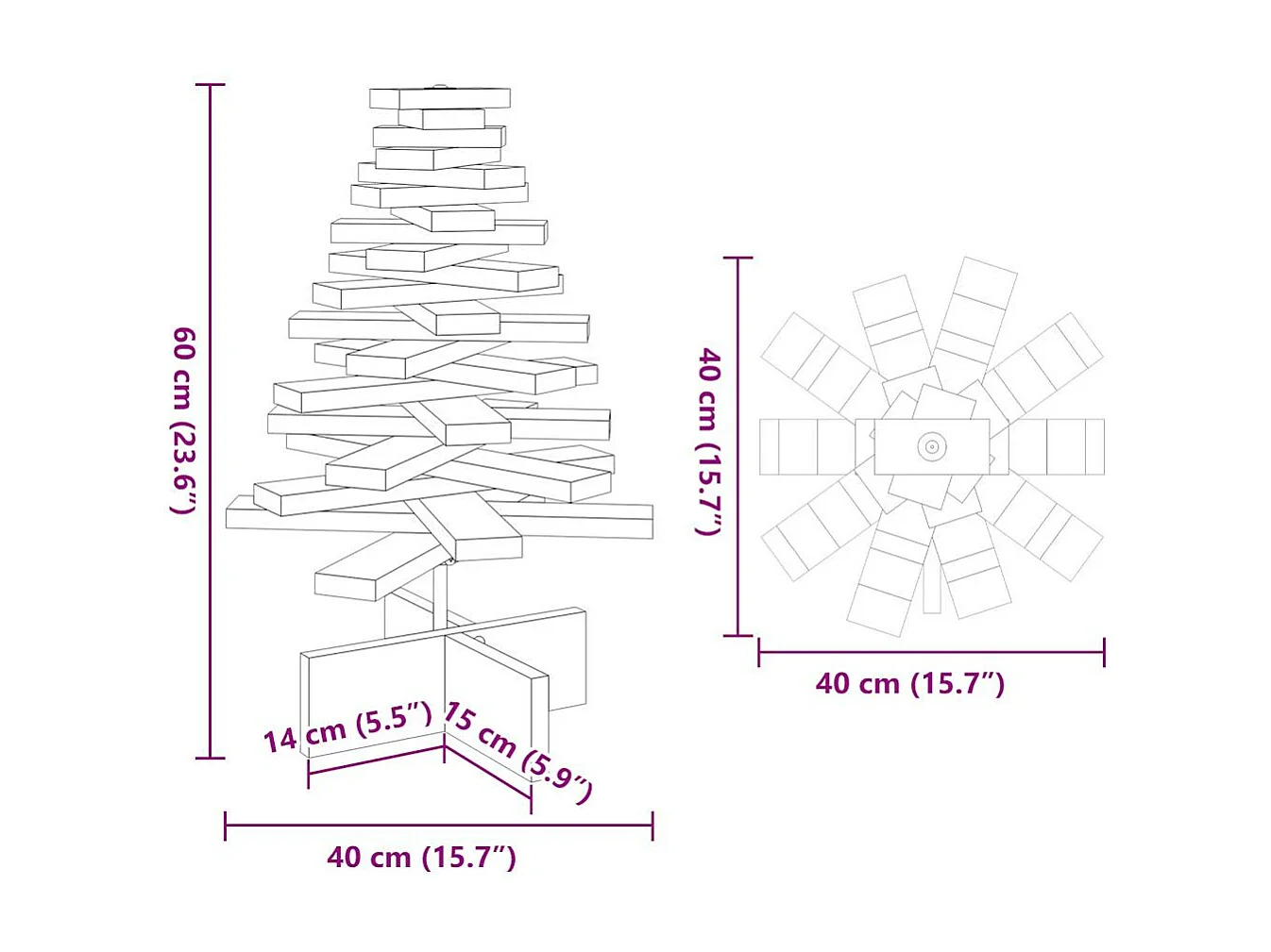 Arbre de Noël en bois pour décoration 60 cm bois de pin massif