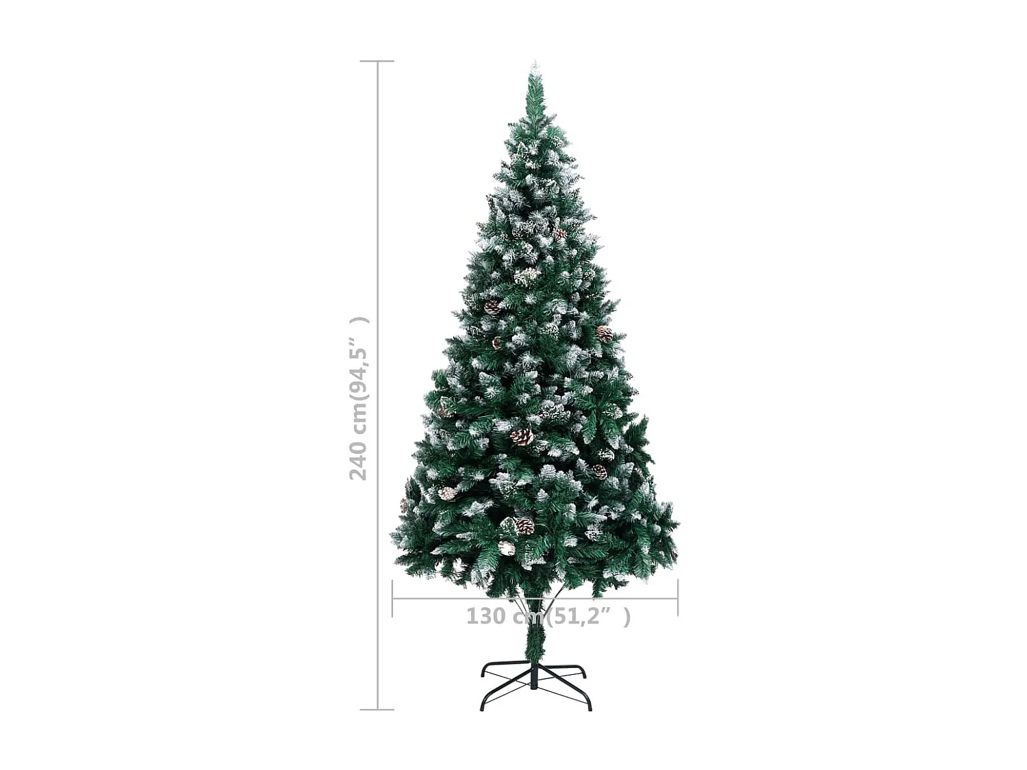 Sapin de Noël avec pommes de pin et neige blanche 240 cm