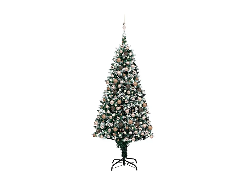 Árvore Natal artificial pré-iluminada com bolas e pinhas 210 cm