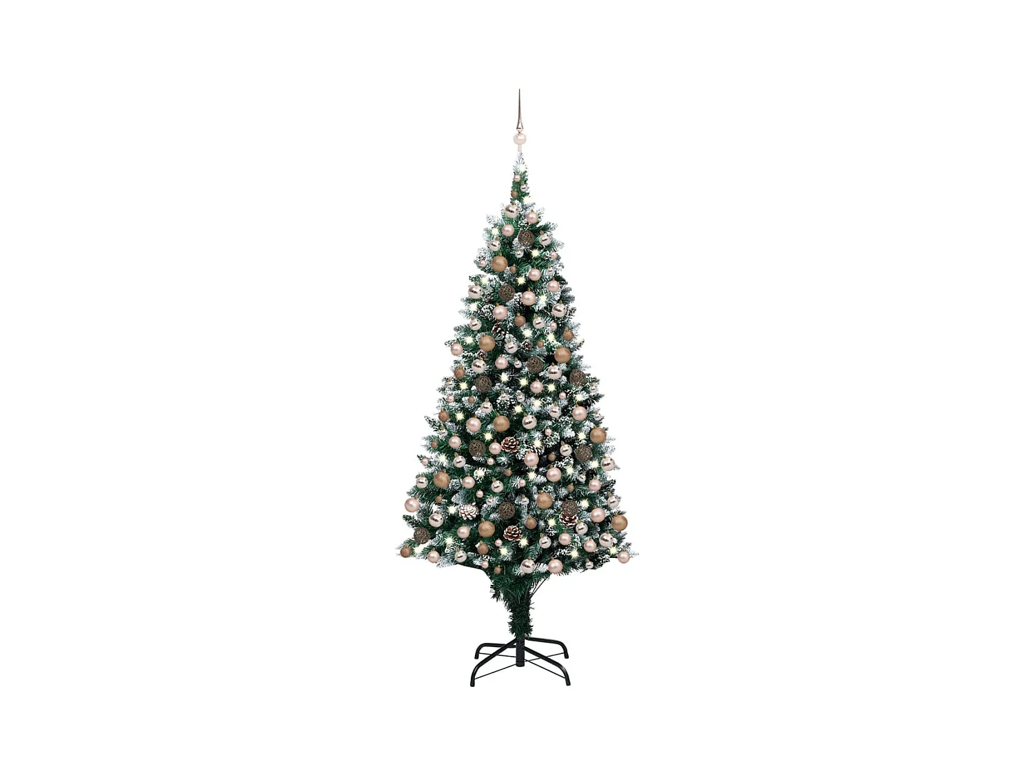 Árbol de Navidad artificial con LEDs, bolas y piñas 210 cm