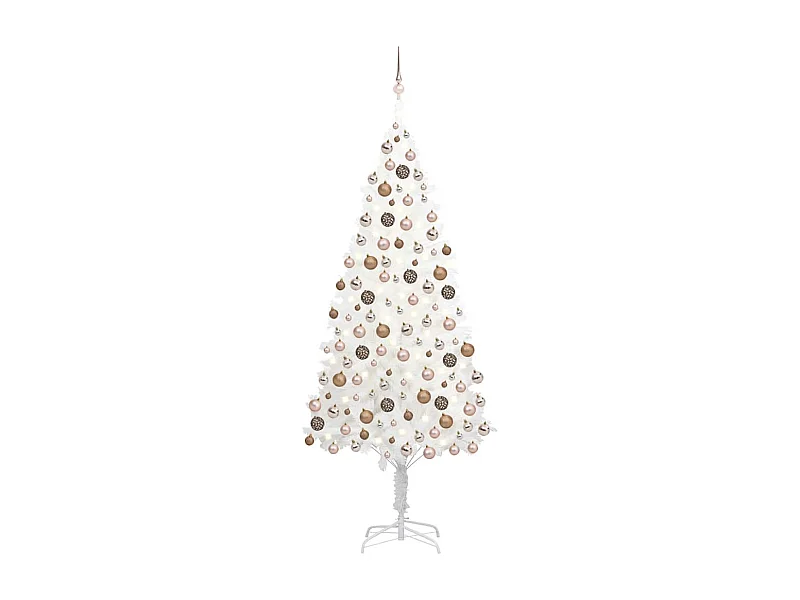 Arbre de Noël artificiel pré-éclairé et boules blanc 210 cm