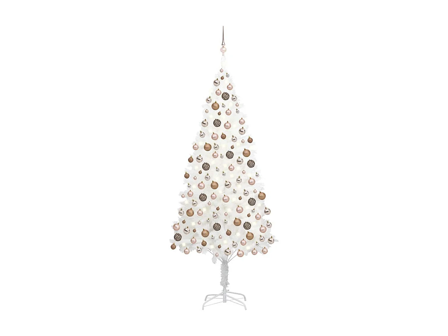 Arbre de Noël artificiel pré-éclairé et boules blanc 210 cm
