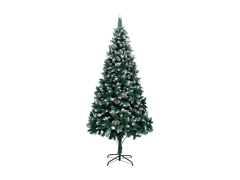 Sapin de Noël avec pommes de pin et neige blanche 210 cm