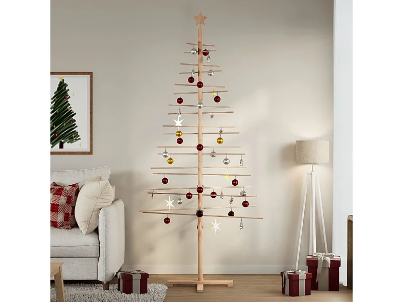 Arbre de Noël en bois pour décoration 210 cm bois massif de pin