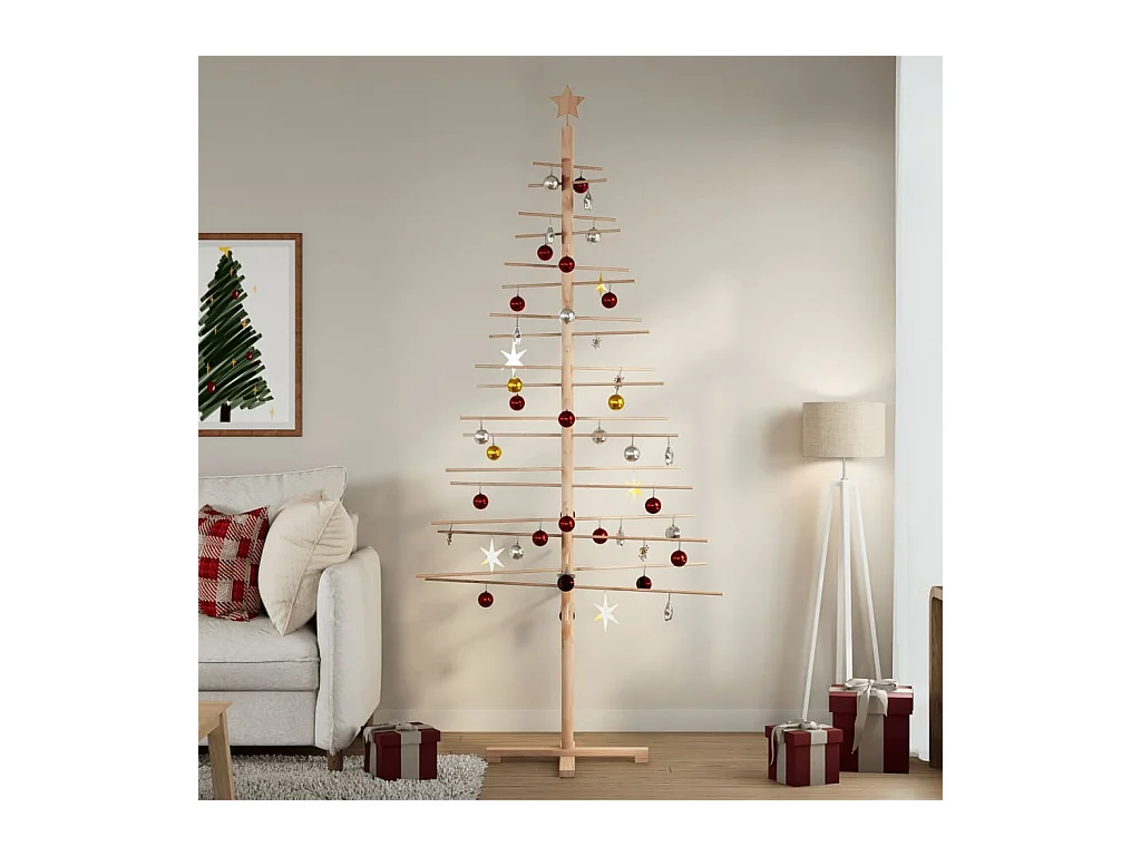 Arbre de Noël en bois pour décoration 210 cm bois massif de pin