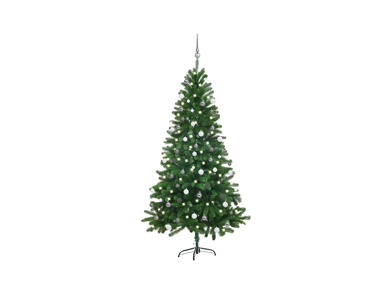 Árbol de Navidad artificial con luces LED y bolas verde 180 cm