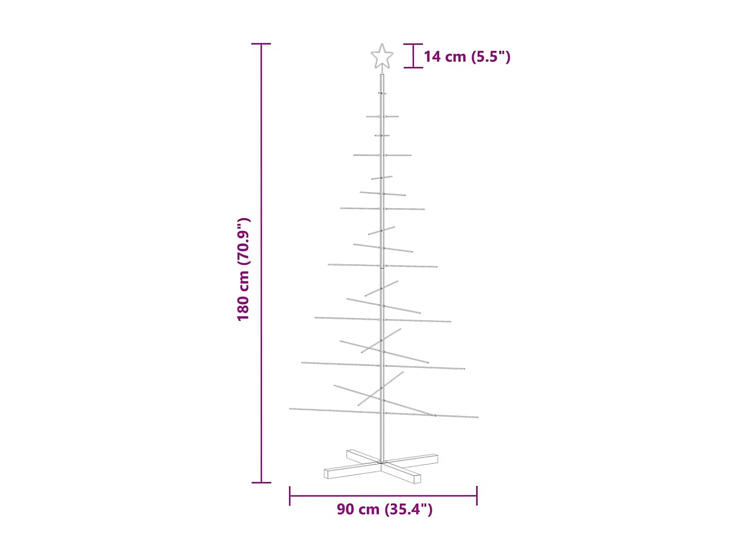 Arbre de Noël en métal avec base en bois noir 180 cm