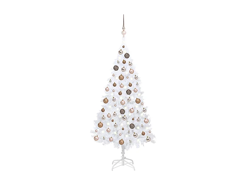 Arbre de Noël artificiel pré-éclairé et boules blanc 150 cm PVC