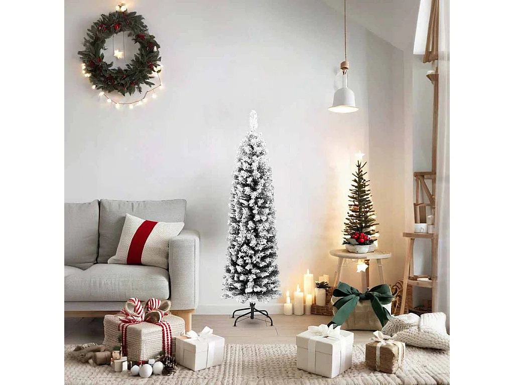 Sapin de Noël artificiel mince flocon de neige vert 150 cm PVC