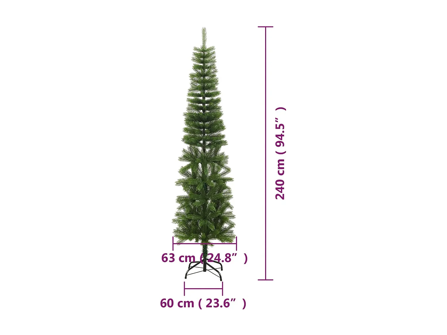 Sapin de Noël artificiel mince avec support 240 cm PE