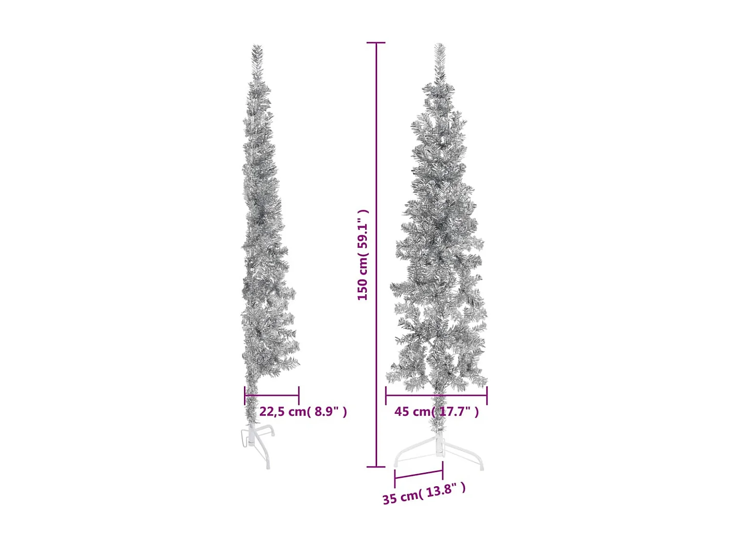 Medio árbol de Navidad artificial con soporte plateado 150 cm