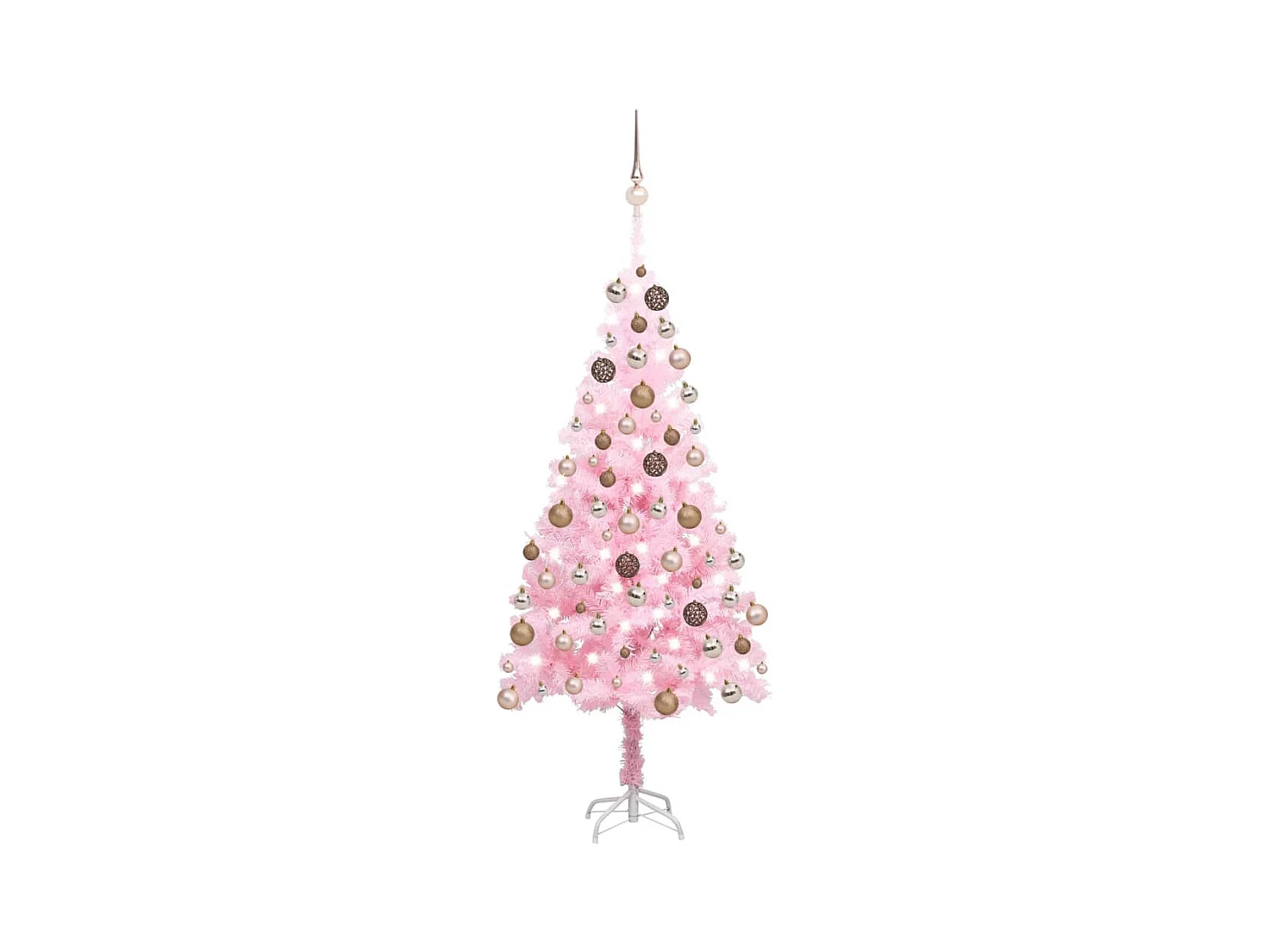 Kunstkerstboom met verlichting en kerstballen 150 cm PVC roze