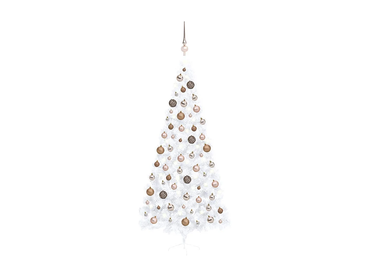 Demi-arbre de Noël artificiel pré-éclairé et boules blanc 240cm