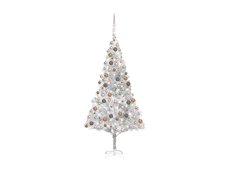 Árbol de Navidad preiluminado con luces y bolas plateado 210 cm