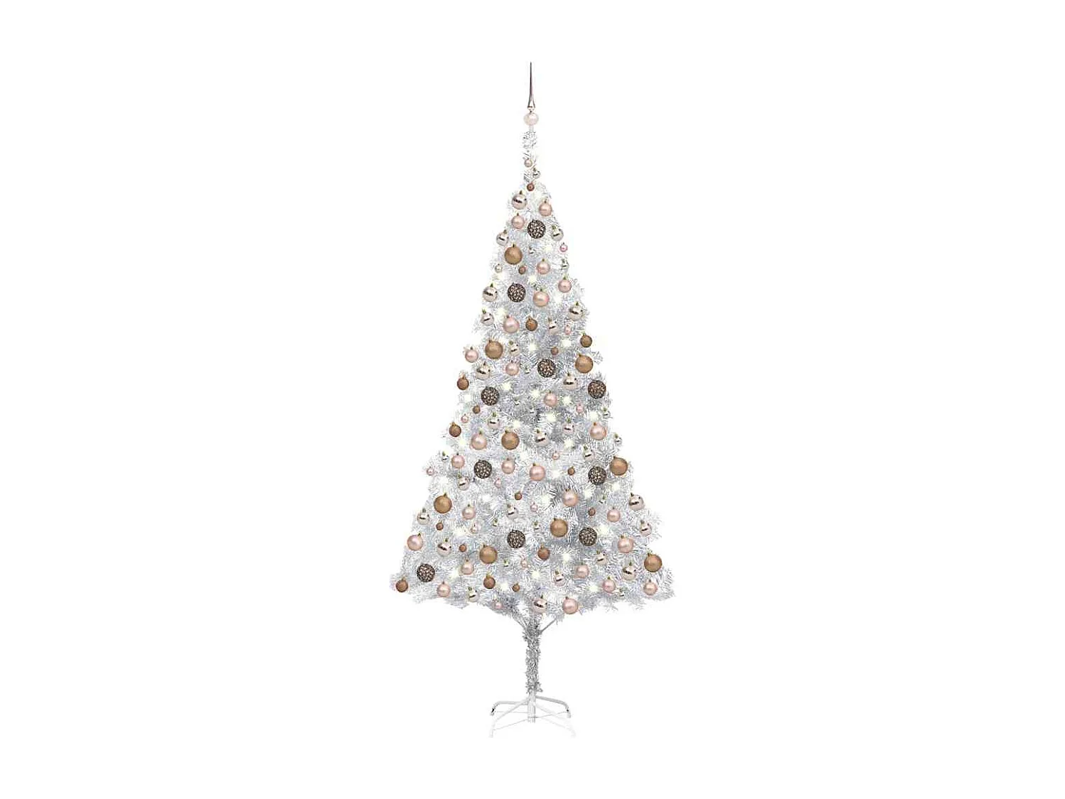 Kunstkerstboom met verlichting en kerstballen 210 cm PET zilver