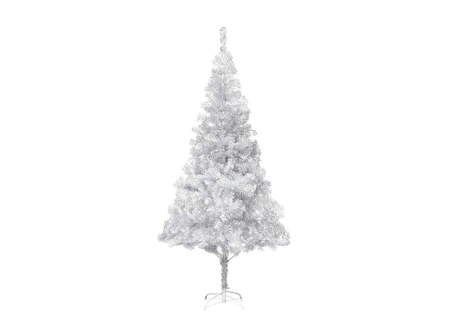Kunstkerstboom met verlichting en kerstballen 210 cm PET zilver