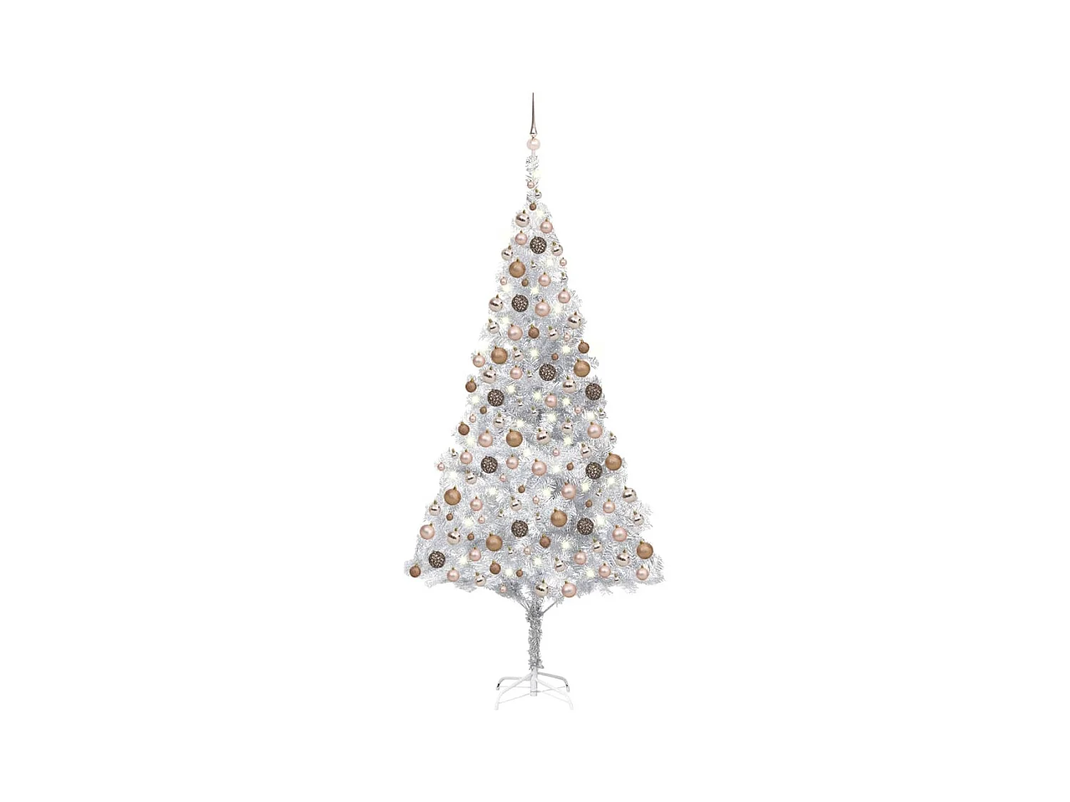 Árbol de Navidad artificial con LEDs y bolas PET plata 210 cm