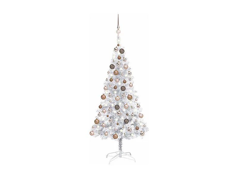 Árbol de Navidad preiluminado con luces y bolas plateado 150 cm
