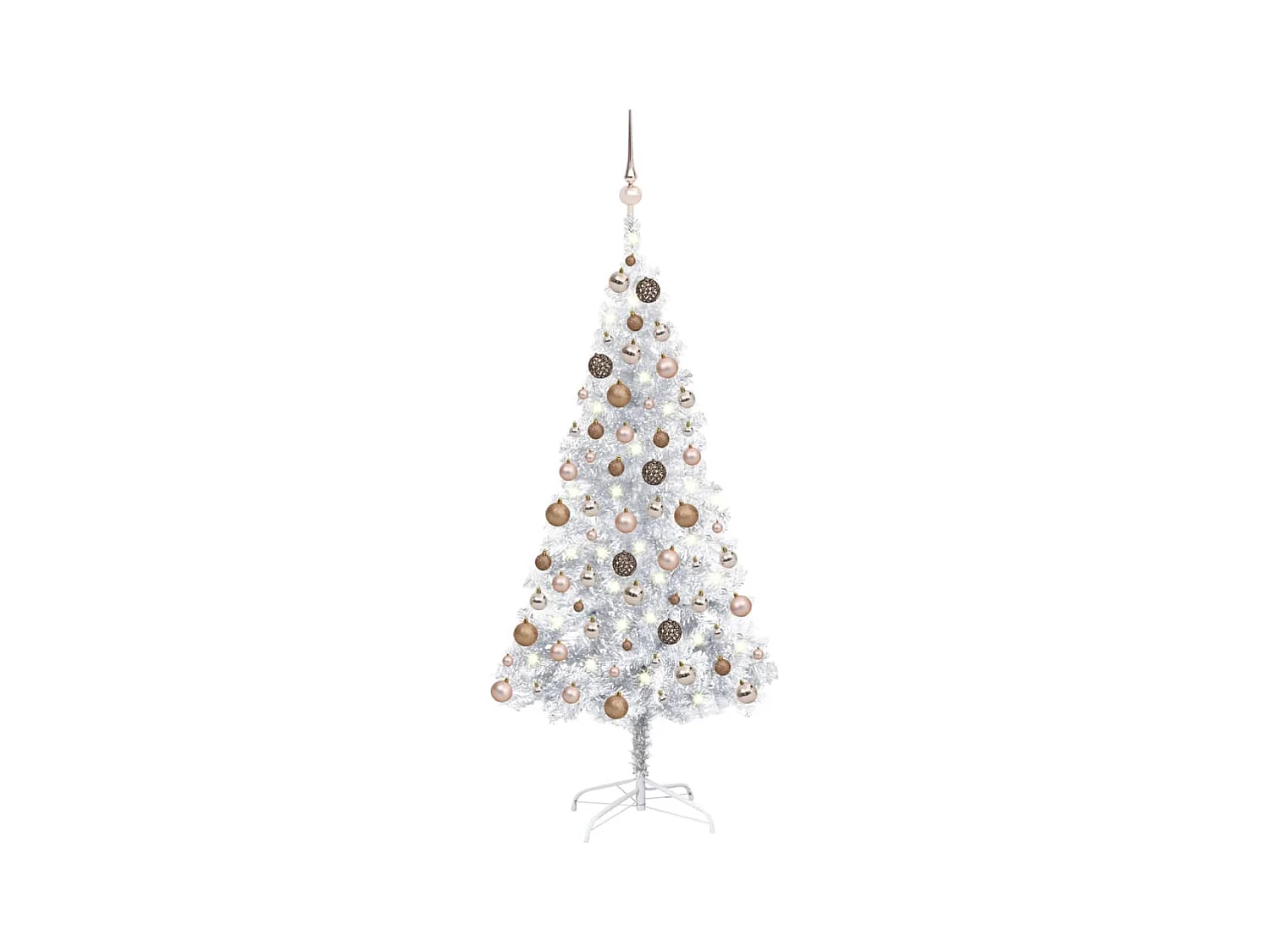 Árvore Natal artificial + luzes LED/bolas 150 cm PET preateado