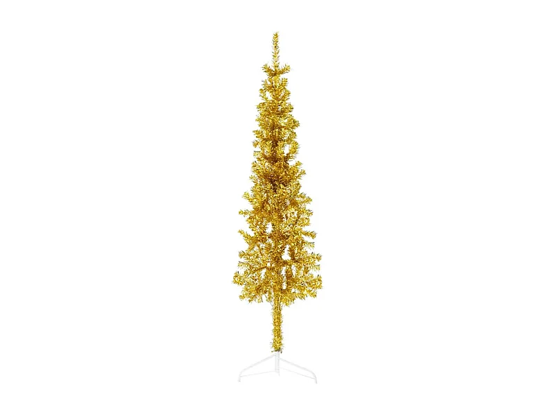 Medio árbol de Navidad artificial con soporte dorado 150 cm