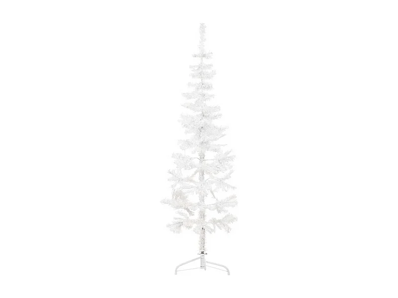 Meia árvore de Natal fina com suporte 180 cm branco