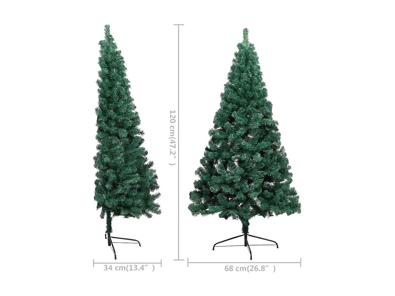 Medio árbol de Navidad con luces y bolas verde 120 cm