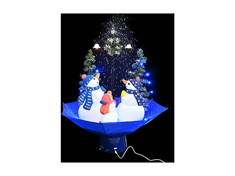 Árvore Natal com neve base formato guarda-chuva 75 cm PVC azul