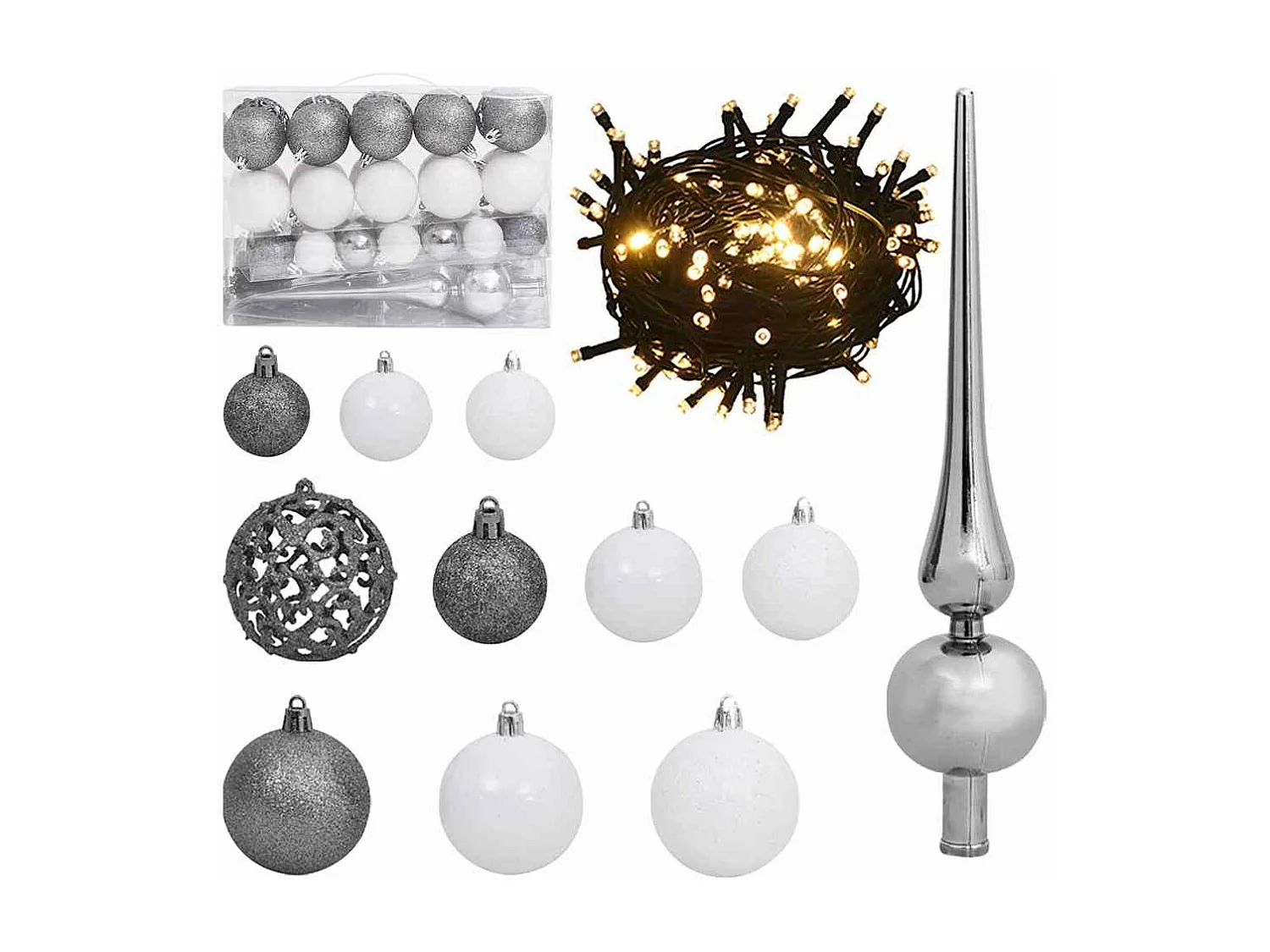 Kunstkerstboom 150 LED's kerstballen en sneeuw 150 cm