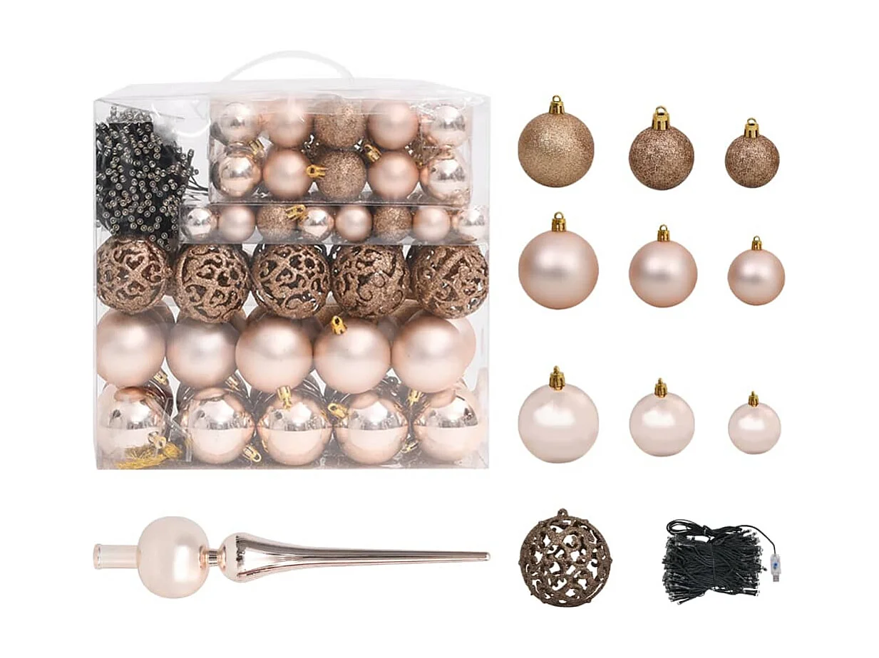 Arbre de Noël artificiel LED et boules et pommes de pin 210 cm