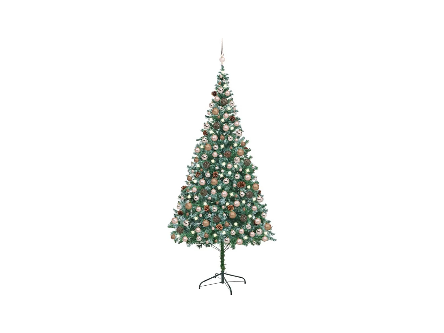 Árbol de Navidad artificial con LEDs, bolas y piñas 210 cm