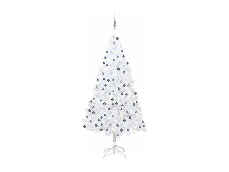 Arbre de Noël artificiel pré-éclairé et boules blanc 210 cm PVC