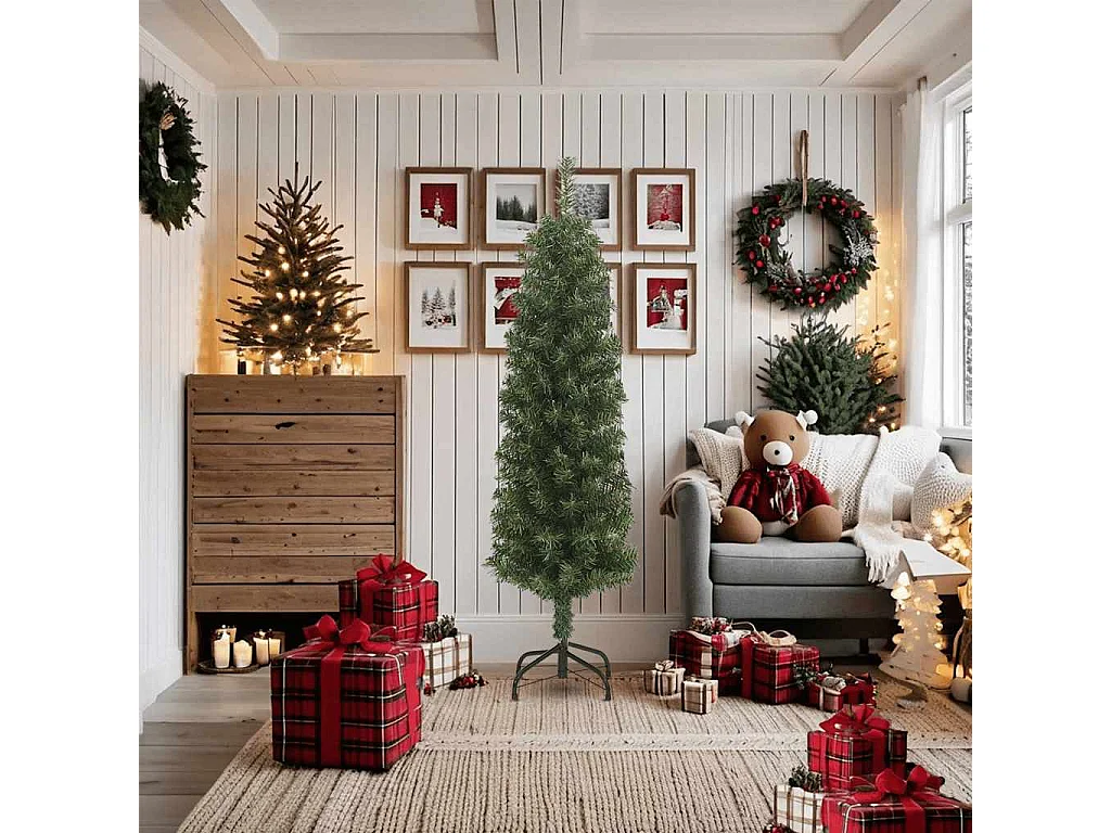 Kunstkerstboom met standaard smal 180 cm PVC groen