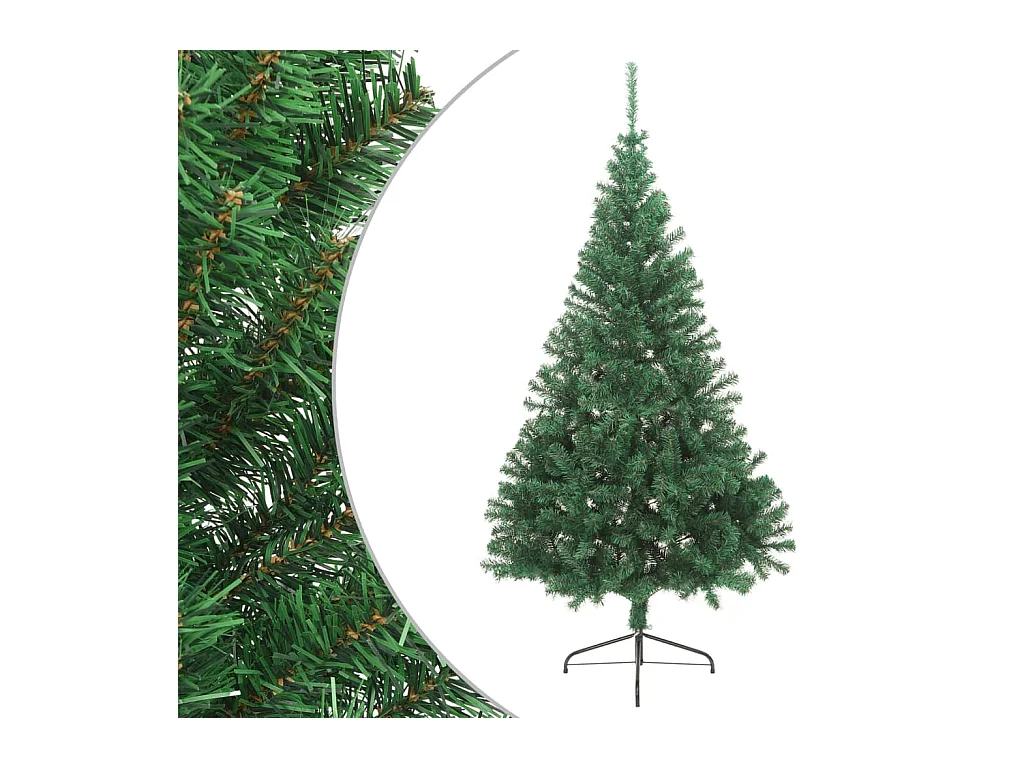 Medio árbol de Navidad artificial con soporte PVC verde 210 cm
