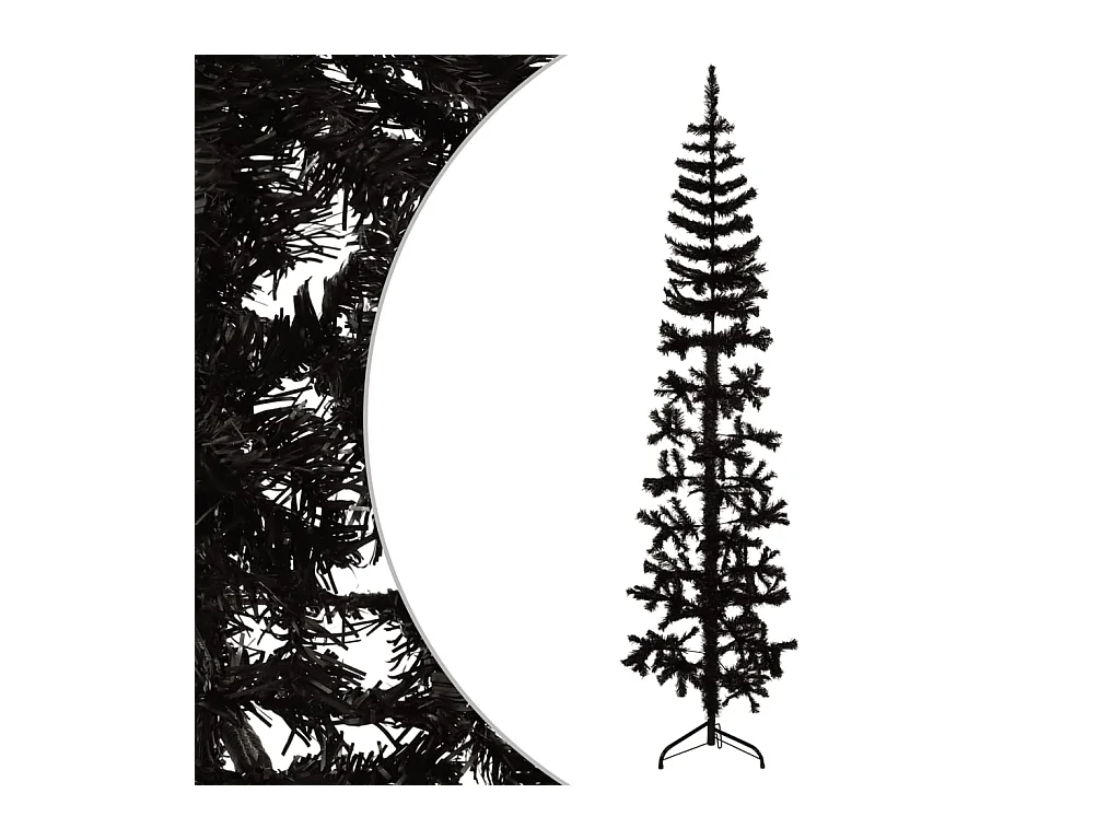Demi sapin de Noël artificiel mince avec support Noir 180 cm
