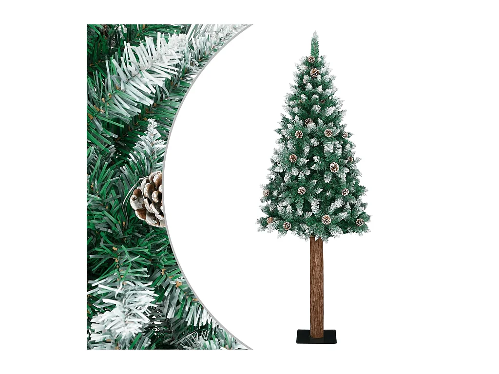 Sapin de Noël mince bois véritable et neige blanche vert 180 cm