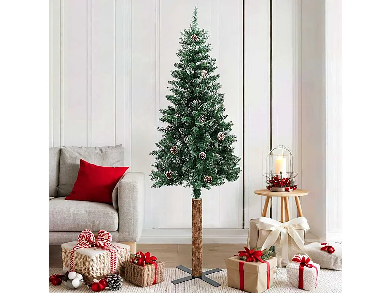 Árvore de Natal fina madeira genuína e neve branca 180 cm verde