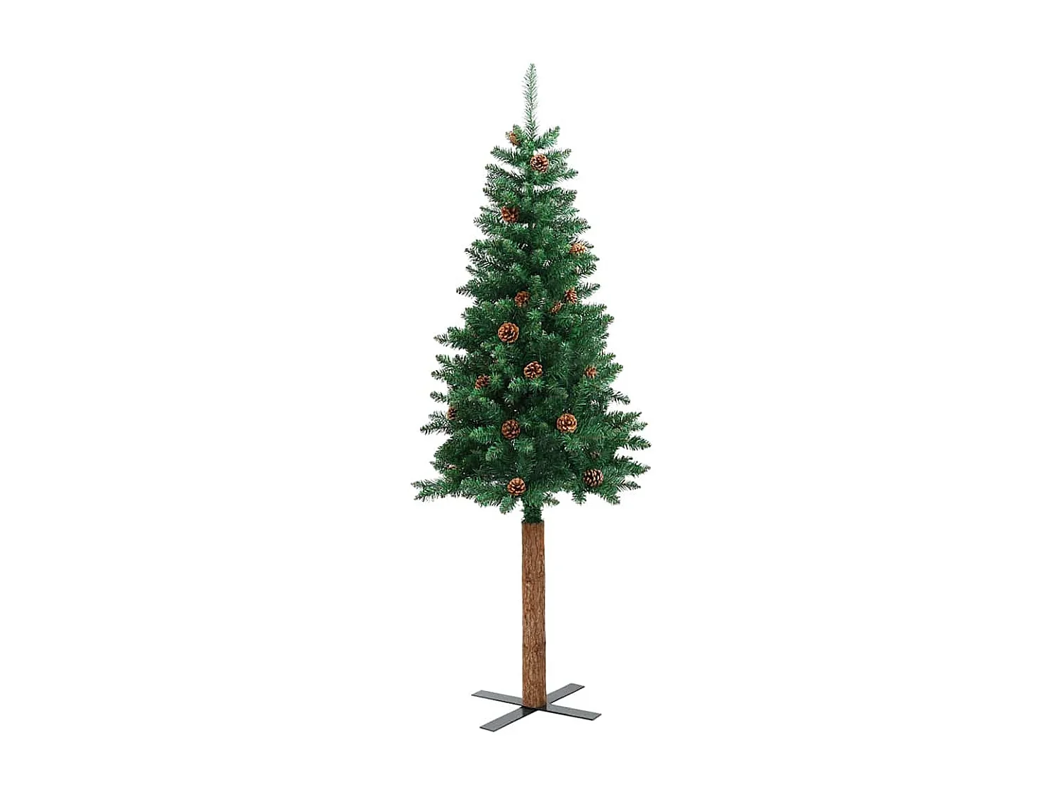 Sapin de Noël mince avec bois véritable et cônes vert 210cm PVC