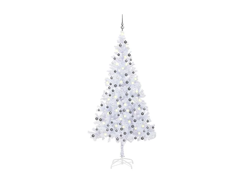 Arbre de Noël artificiel pré-éclairé et boules L 240 cm blanc