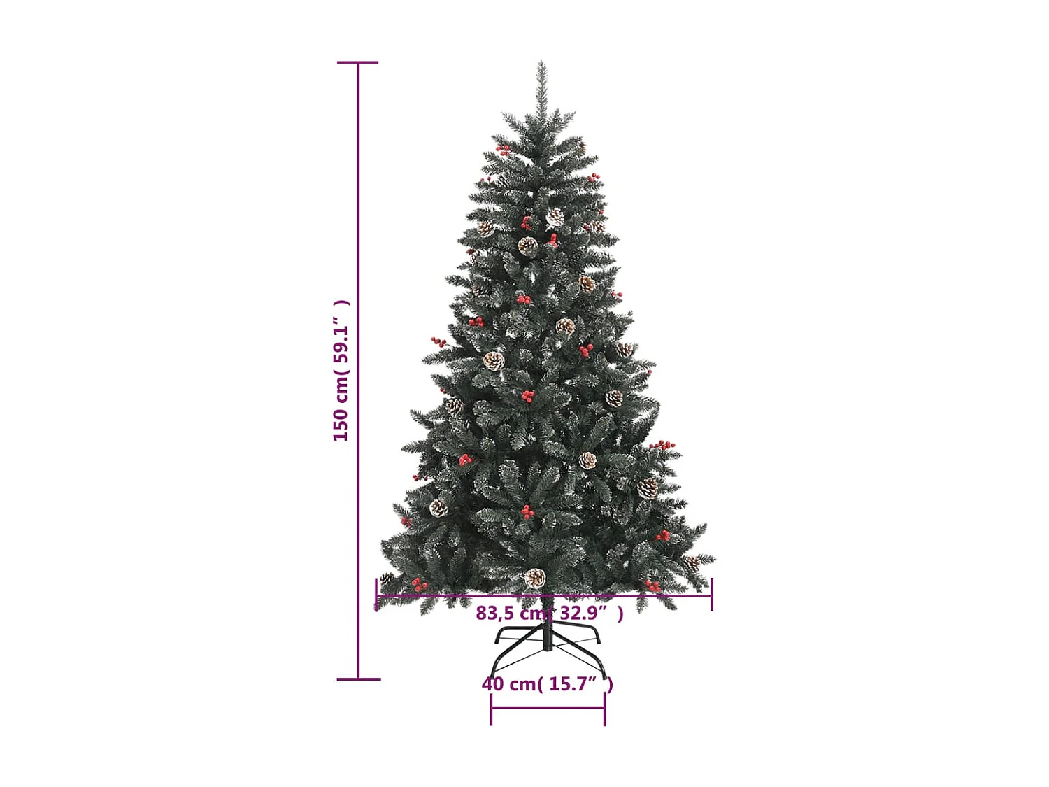 Árbol de Navidad artificial con soporte PVC verde 150 cm