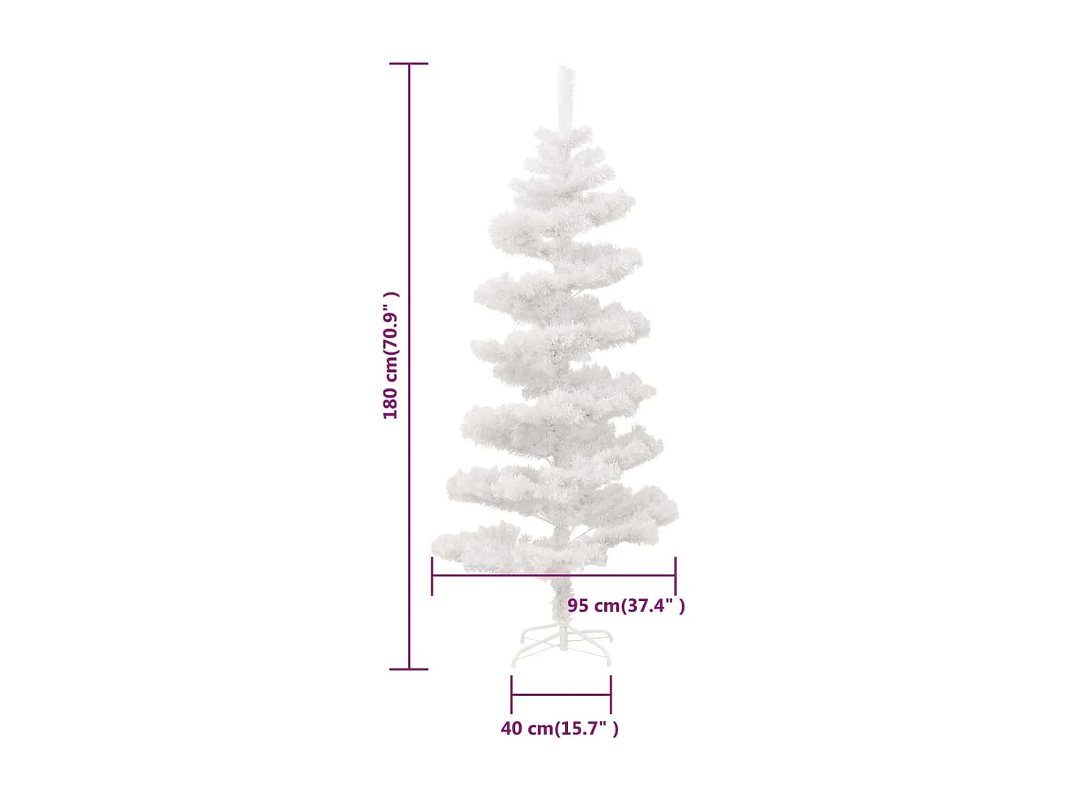 Arbre de Noël hélicoïdal pré-éclairé et support blanc 180cm PVC