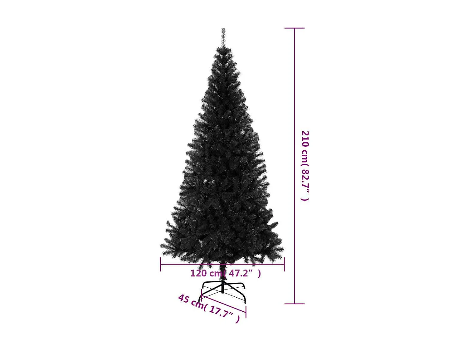 Árvore de Natal artificial com suporte 210 cm PVC preto