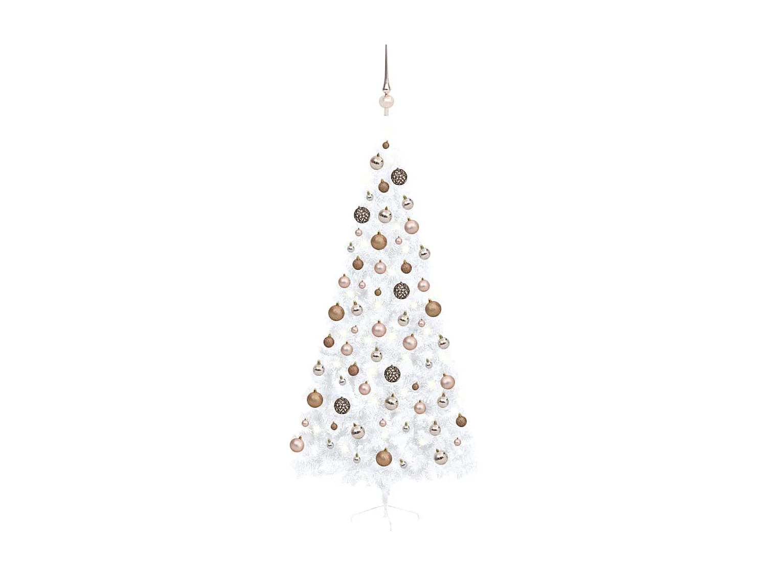 Demi-arbre de Noël artificiel pré-éclairé et boules blanc 210cm