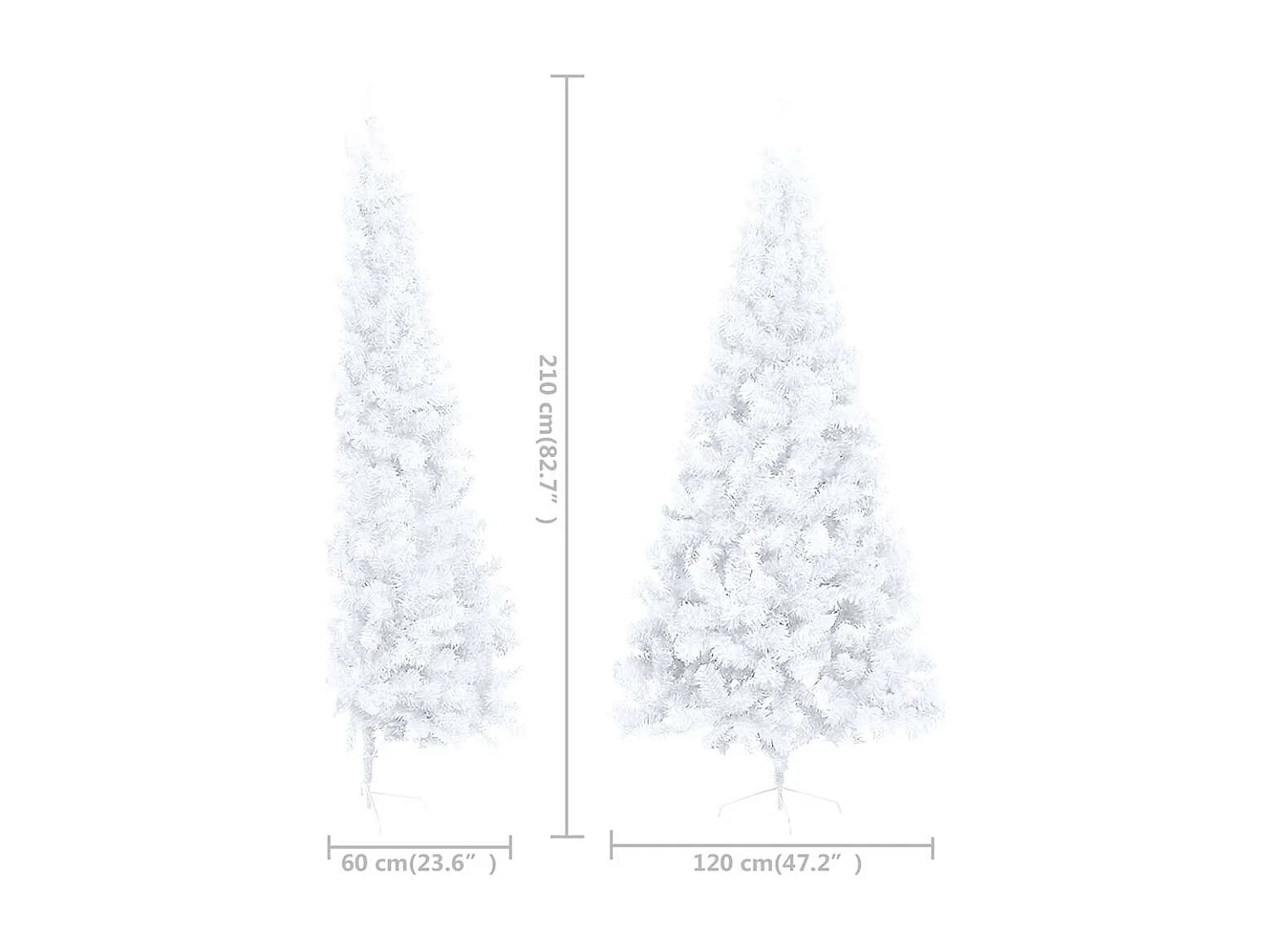 Demi-arbre de Noël artificiel pré-éclairé et boules blanc 210cm