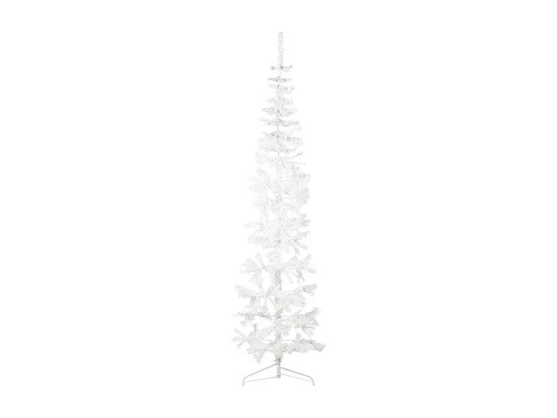 Demi sapin de Noël artificiel mince avec support Blanc 210 cm