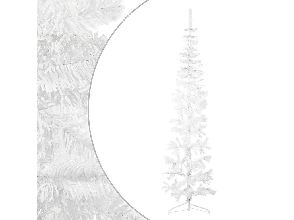 Demi sapin de Noël artificiel mince avec support Blanc 210 cm