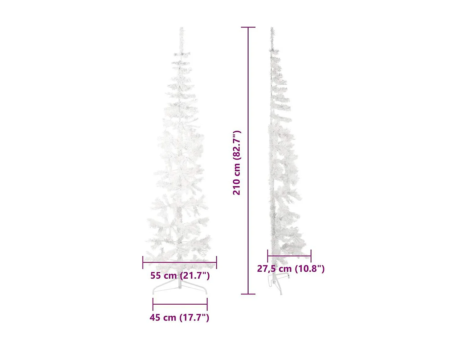 Demi sapin de Noël artificiel mince avec support Blanc 210 cm