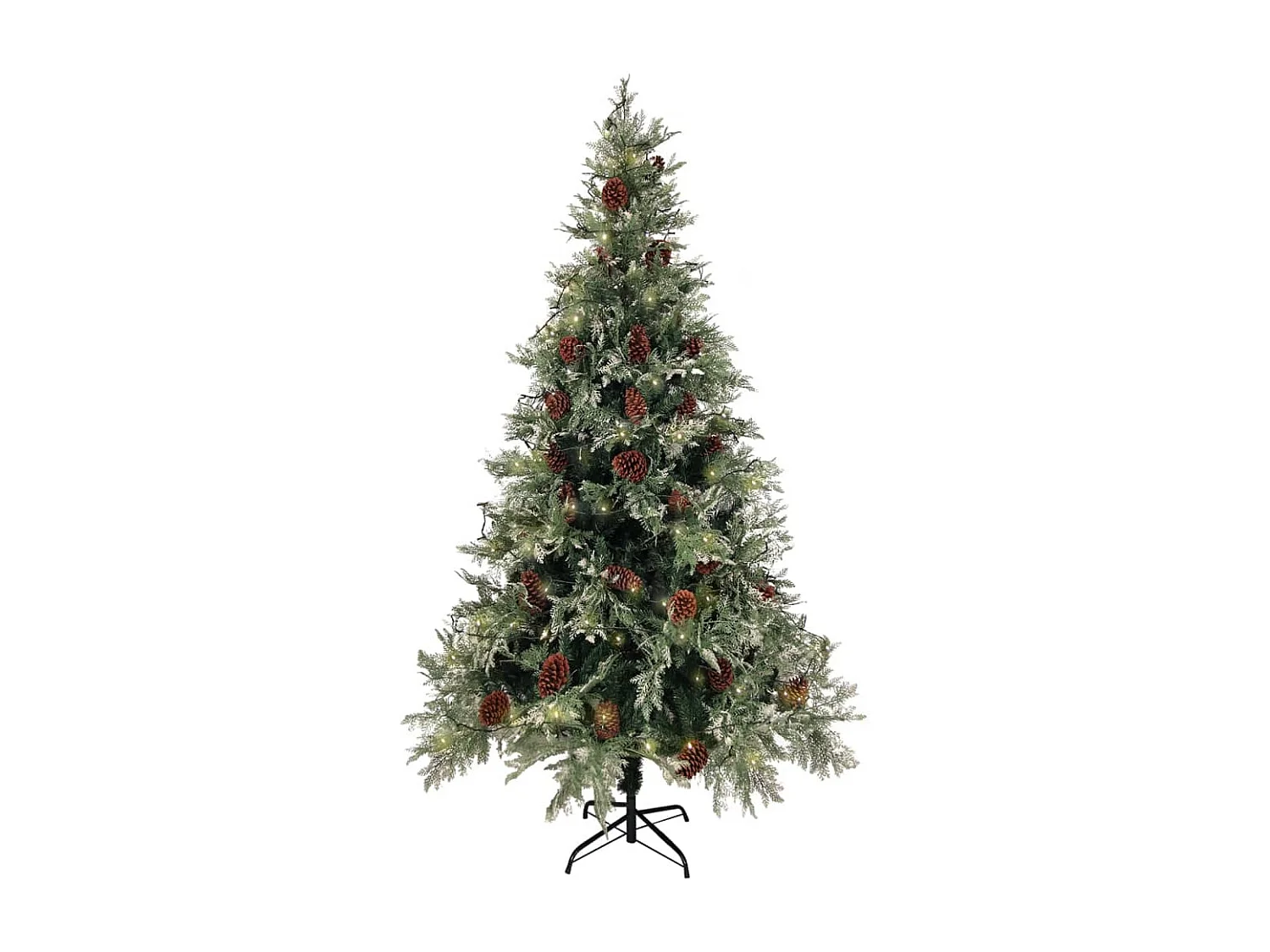 Árbol de Navidad con luces y piñas PVC PE verde y blanco 195 cm
