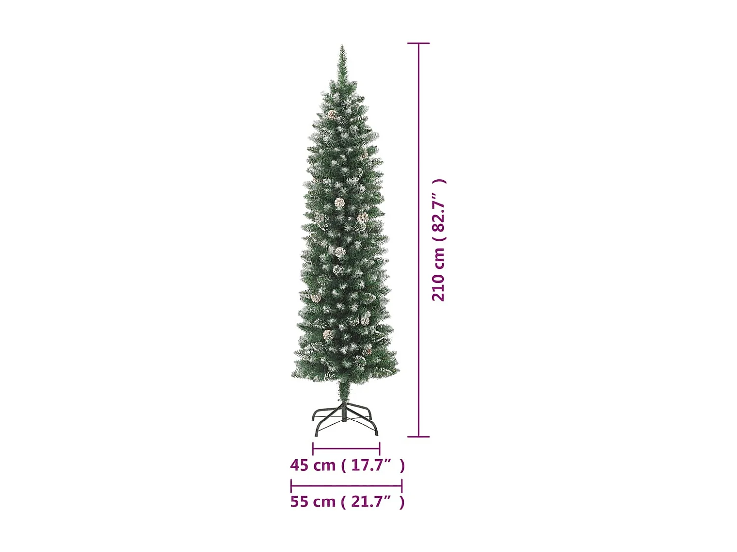 Árvore de Natal artificial fina com suporte PVC 210 cm